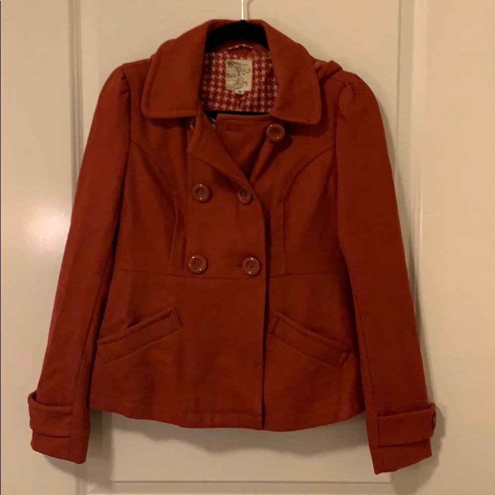 Burnt Orange Double Breasted Peplum Pea Coat